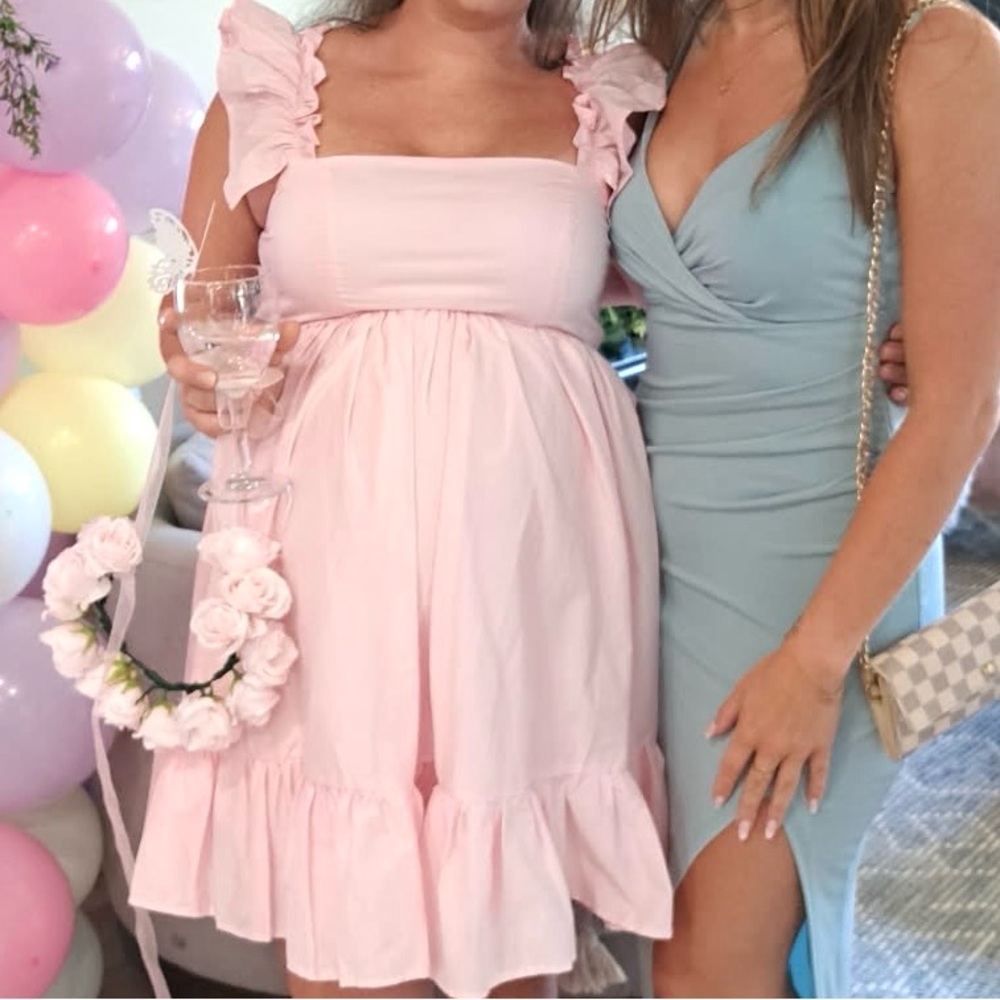 Maternity Club L London Pink Ruffle Mini Dress - Picture 5 of 6